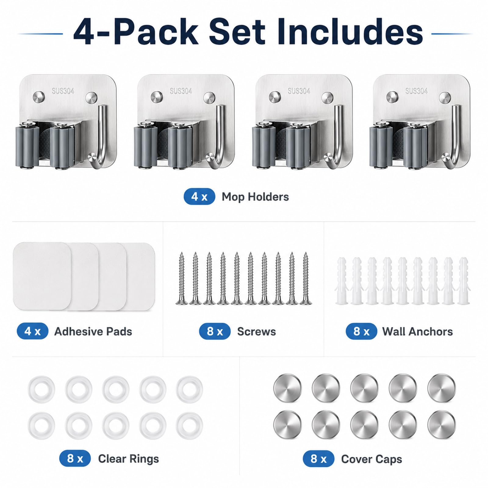 Broom & Mop Wall Mount - 4 Pack -5