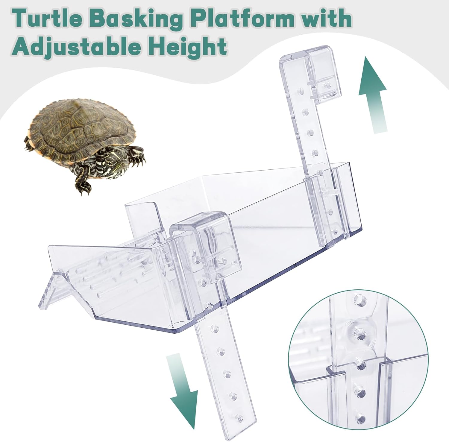 PINVNBY Hanging Turtle Basking Platform Adjustable Floating Turtle Dock with Guardrail and Ramp Acrylic Transparent Basking Platform for Aquatic Turtles Tortoise Tank Accessories Decor (Medium)