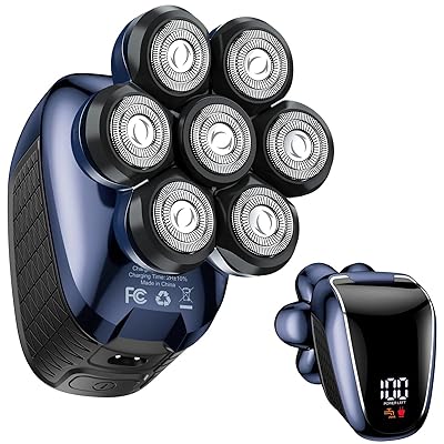 Head Shavers for Bald Men: 5-in-1 Electric Razor - Waterproof Wet Dry Shaving - Professional Grooming Kit for Balder - Rechargeable Head Shavers for Face/Beard Use (Dark Blue)