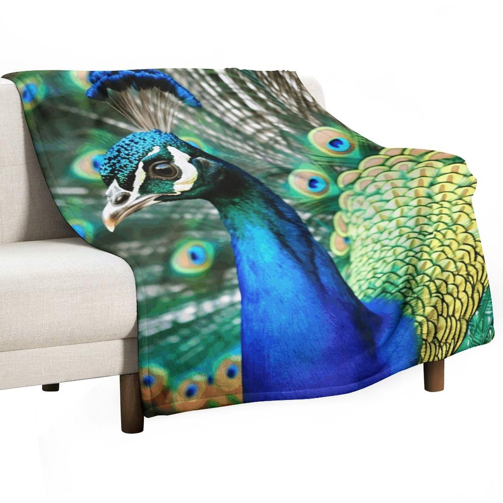 Couverture douce en flanelle motif paon multicolore pour lit et canapé 140x178 cm