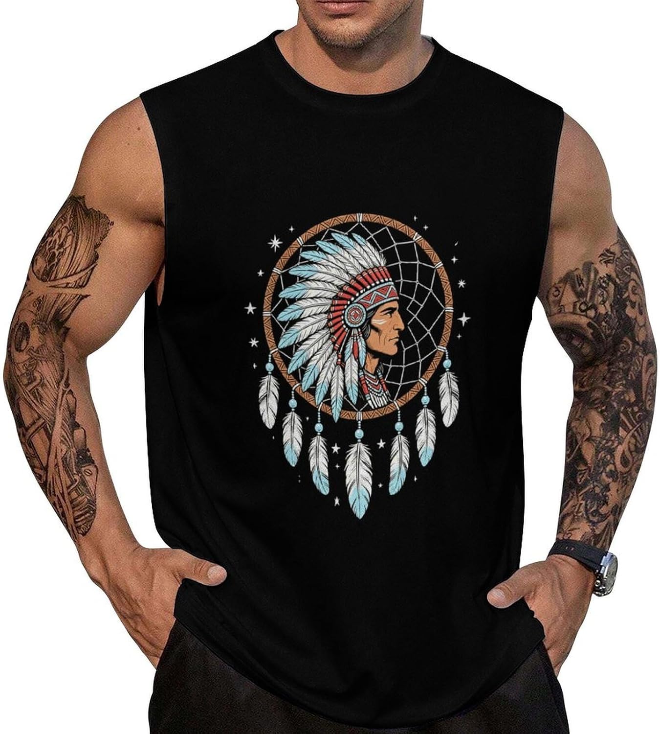 Native Chief Dreamcatcher Men Summer Sleeveless Crew Neck Top 5XL