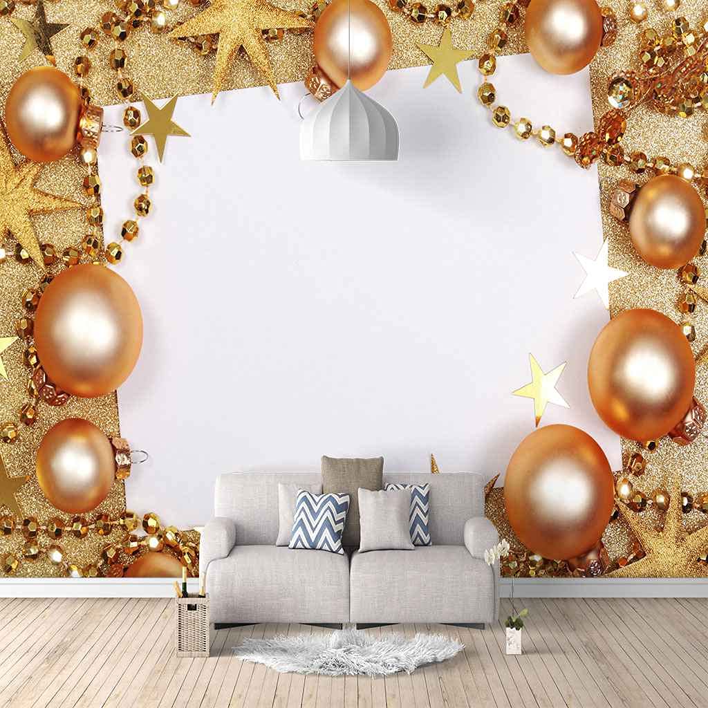 Papier peint canevas 3D boule de Noël dorée avec impression HD haute qualité
