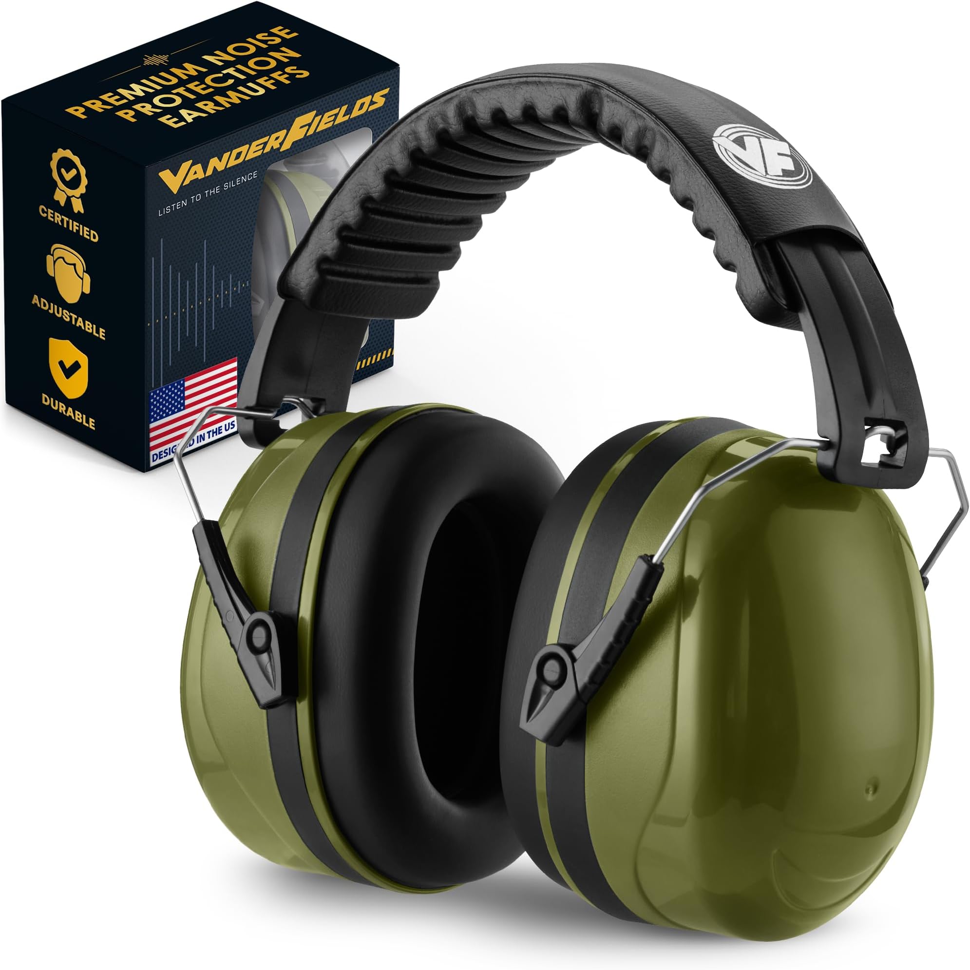 Noise Reduction Earmuffs for Adults - 35 dB (2K Hz) Protection Headphones | Vanderfields' earmuffs protect your hearing with certified noise-cancellation, soft ear cushions, and adjustable headband