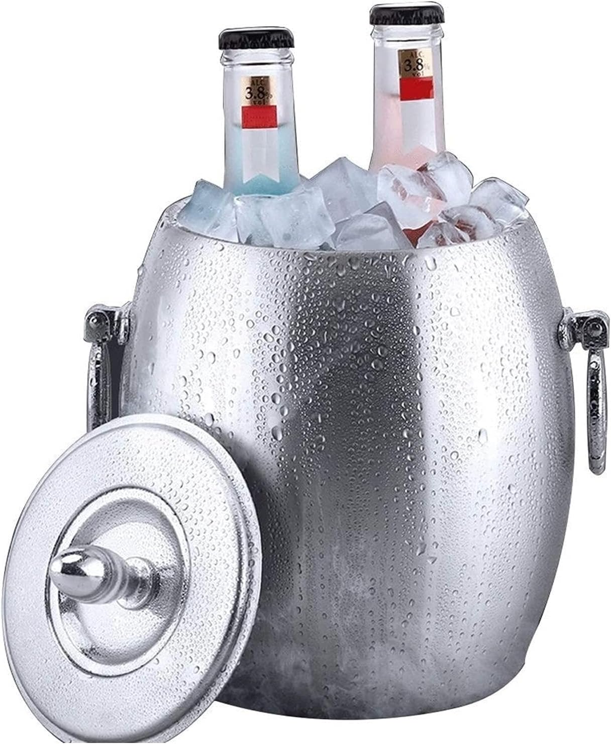 Stainless Steel Ice Bucket with Tongs and Lid; Chiller Set with Walled Insulated Design; Great for Cocktail Parties, Barware