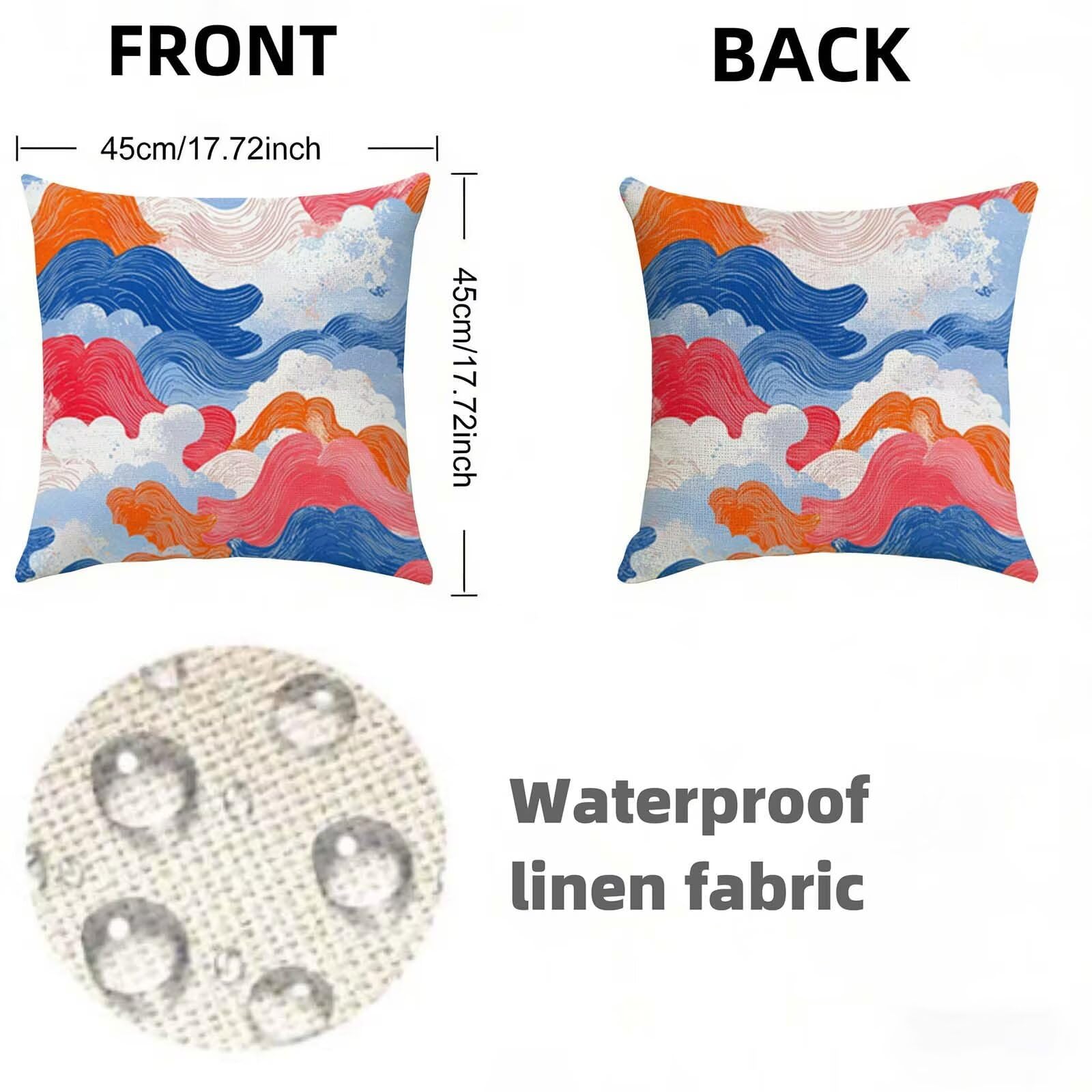 Juego de 2 Funda Cojin 80x80CM Azul, Cuadrada Impermeable Fundas Cojines Ondas Lino Impresión a Doble Cara con Cremallera Oculta, Apto para Todas las Estaciones Funda Almohada para Sofá o Salón X-257