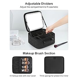 Chomeiu Makeup Bag with LED Mirror, Cute Cosmetic Bags Birthday Gifts for Girls Women, Makeup Train Case Artists Organizer Large Make Up Bags with Light Up Mirror 3 Color Lights, Black Geometric