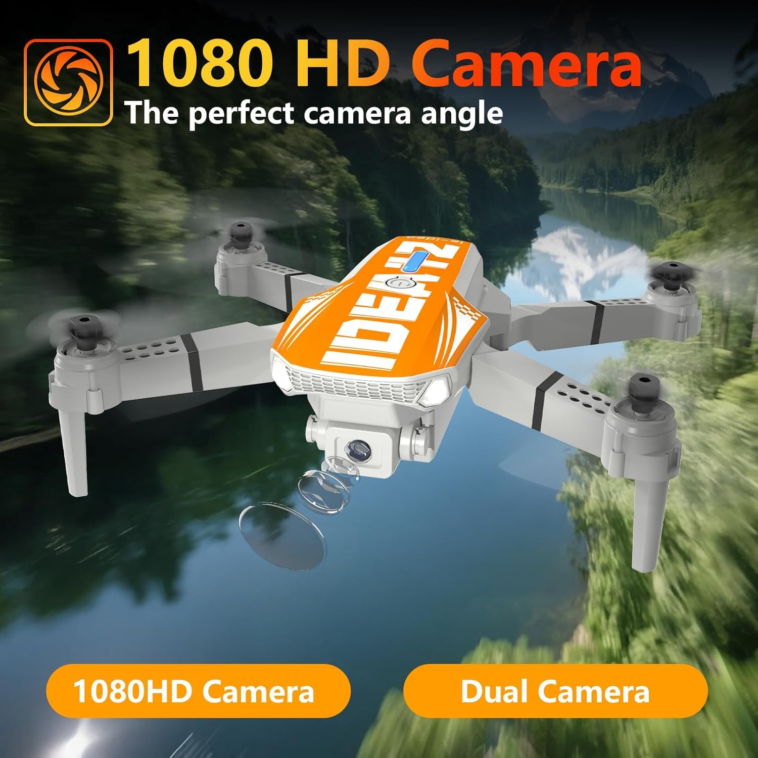 LE-IDEA Pieghevole Drone con Telecamera 1080P per Adulti, IDEA12 Mini Drone con Doppia Telecamera, Posizionamento Flusso Ottico, Modalità Senza Testa, RC Quadcopter per Principianti Adulti (Arancione)