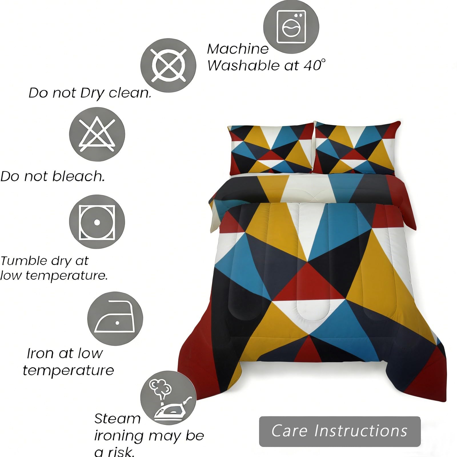Edredon Cama 150 Piezas triangulares Edredón Nordico Adulto sin Funda Reversible Estilo pop art Estampado Suave Ligero Transpirable Duvet 220x240 cm incluye 2 fundas de almohada 50x75 cm YUb1073