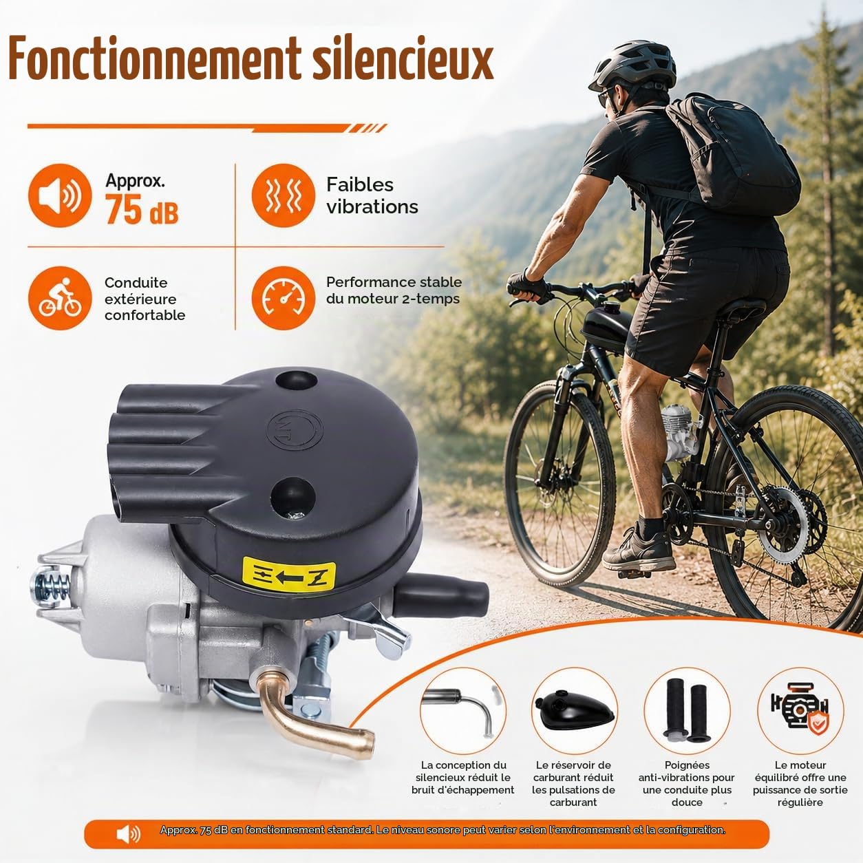 2 Temps Kit Moteur Velo,80CC Kit Moteur de Vélo,Capacité Charge Maximale180kg Silencieux 75dB,Convient à Vélos de Montagne de 26 ou 28 Pouces, Vélos de Route