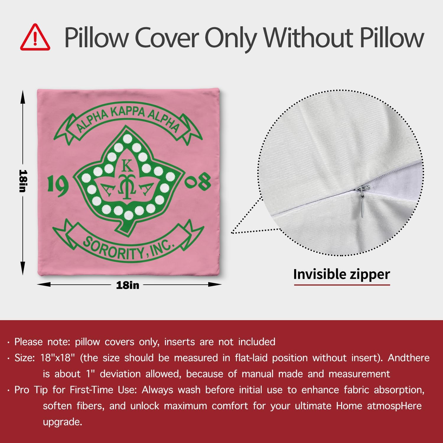 AKA Sorority Throw Pillow Cover for Black Sister Party, 18 x 18Inch Green Ivy Leaf & Salmon Pink Print Cushion Case Decoration for Bedroom Livingroom Sofa Couch image 2