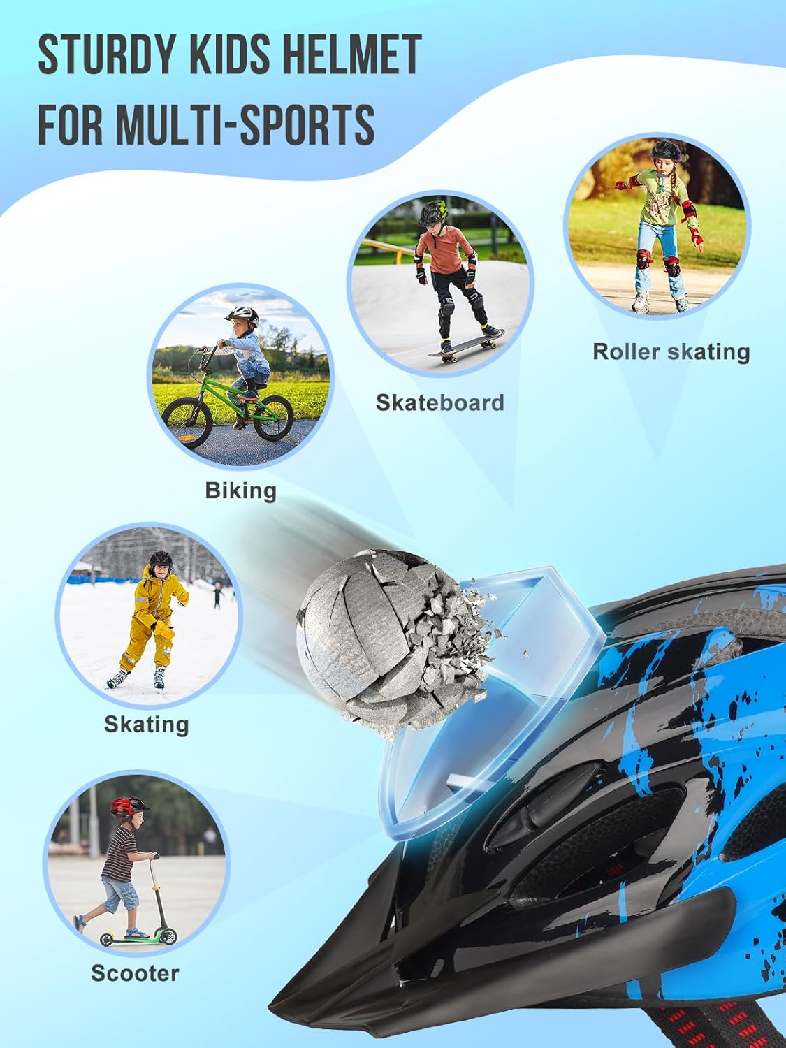 Kids Bike Helmet, Boys Girls Adjustable Kids Helmet Age 5-15 Years Old, Multi-Sport Children Helmet, Child Safety Bicycle Scooter Skating Cycling Helmet 50-59cm