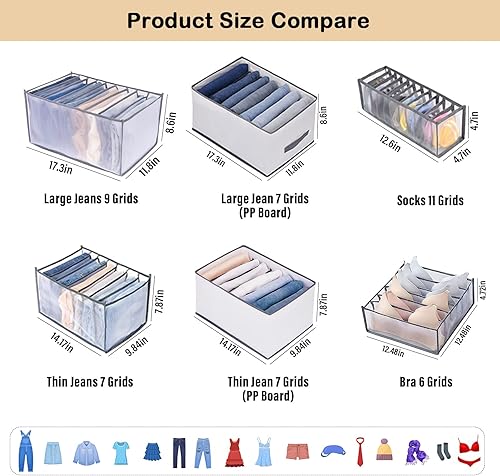 Miniatura 5 de TIGARI Organizador de ropa para armario, organizador de cajones plegable para ropa, divisores de cajones para ropa, almacenamiento de armario