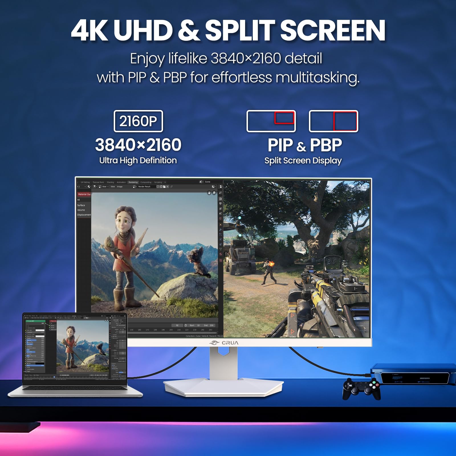 Amazon.com: CRUA 27'' 4K Gaming Monitor, UHD 160Hz / FHD 320Hz