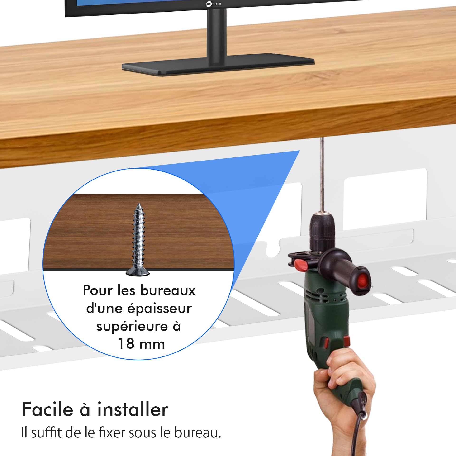Mimoke Set de rangement pour câbles - Lot de 2 en acier noir Organisateur de câbles pour bureaux debout, boîte pour câbles et prises, revêtement en poudre, montage facile (Blanc)