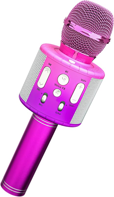 Micrófono de karaoke para niños | Regalo de cumpleaños para niños | Juguete para todas las edades de 3, 4, 5, 6 años o más, niñas, niños y niños pequeños (rosa/púrpura)