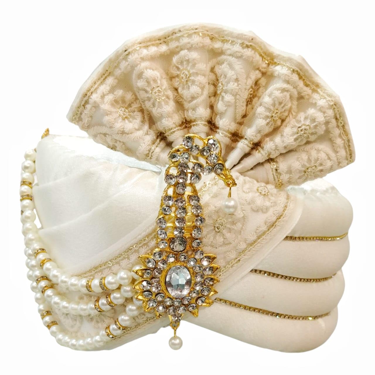 Cream Wedding Pagdi for Men | Adjustable Velcro Turban for Groom & Baraat | Traditional Indian pagdi Pack of 1-image-48