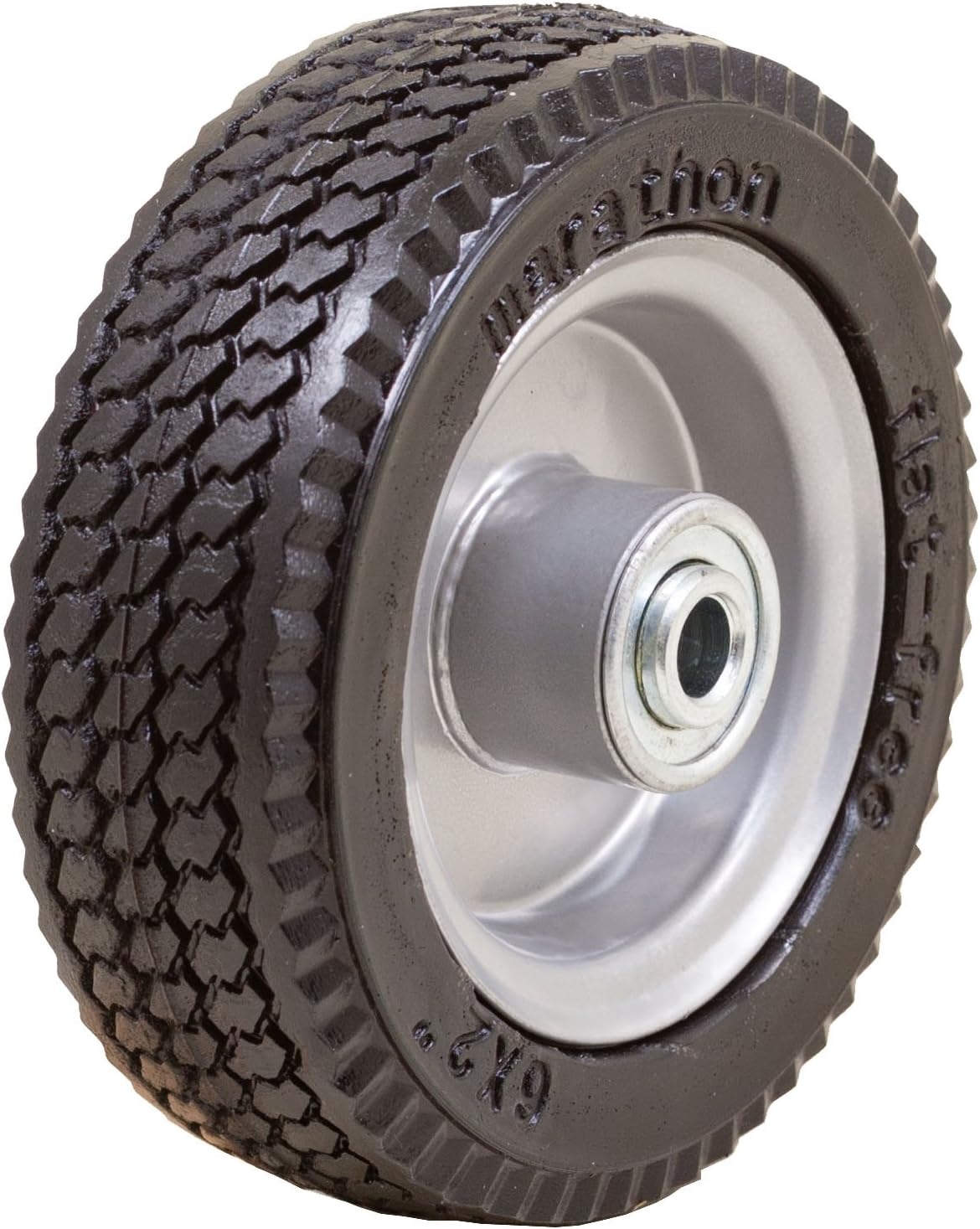 Marathon 6x2" Flat Free, Hand Truck / All Purpose Utility Tire on Wheel, 2.375" Centered Hub, 1/2" Bearings