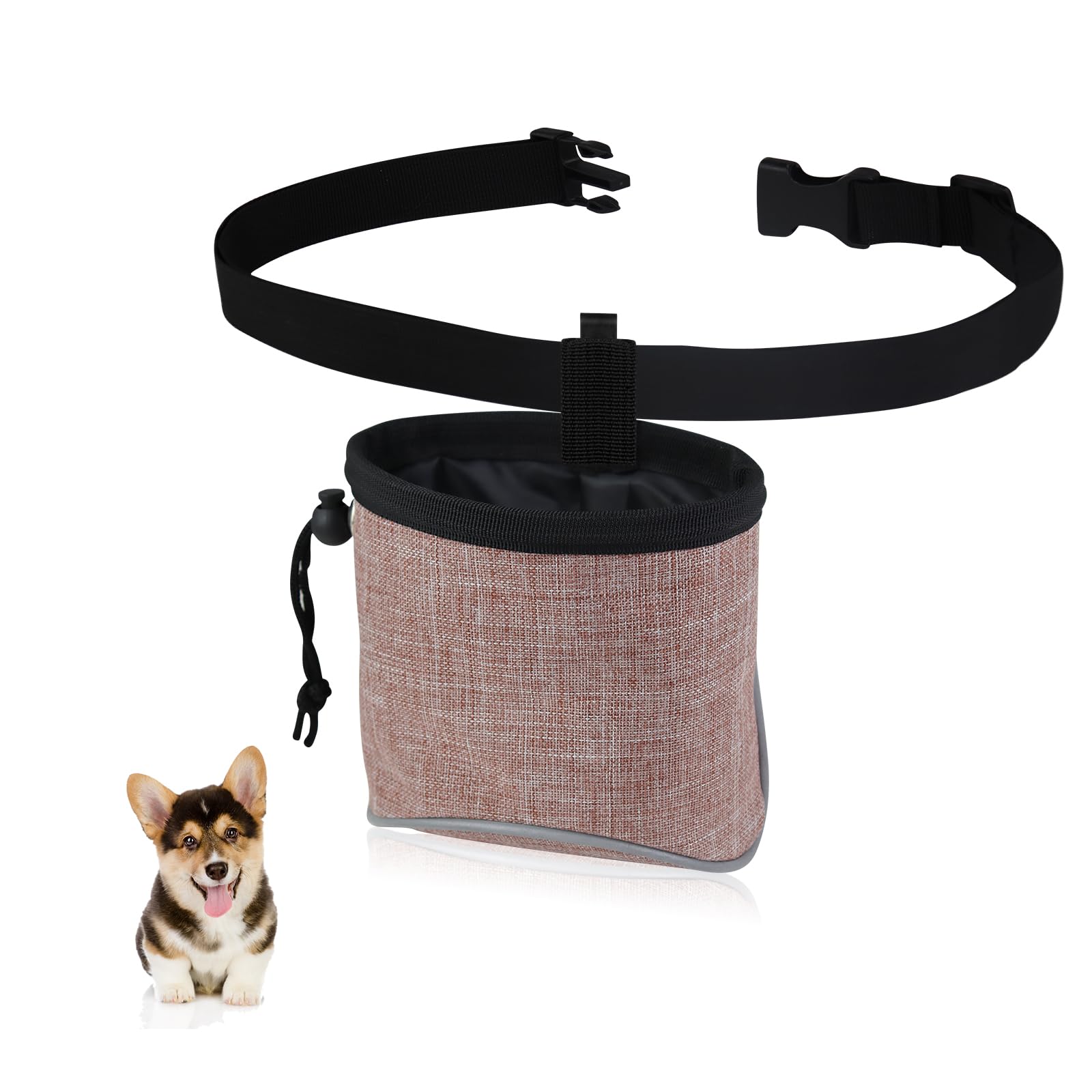 MultiValue Treat Pouch for Dog Training Oxford Cloth Dog Treat Bag with Adjust-Drawstring Dog Walking Bag Built-in Poop Bag Dispenser Waist Belt Clip (Pink)