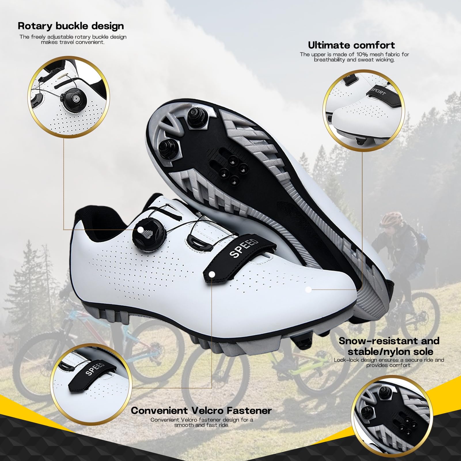 Buty Rowerowe, Męskie I Damskie Sneakers Do Bike Górskich, Odkryte Tenisówki Pro MTB Kompatybilne Ze Wszystkimi SPD, Bicycle Shoe Unisex Z Systemem Sznurowania Quick-Rotate