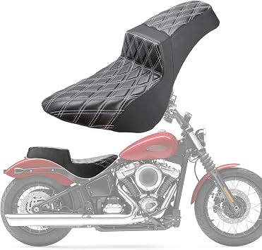 Motorcycle Two-up Seat for Harley Street Bob 2018-2026,Driver&Passenger Seat,Comfort Leather Replacement Seat Compatible with for Harley Softail Standard 2020-2026White Diamond Stitch