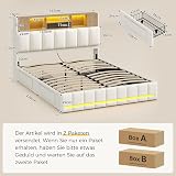 KIMENICH Lit 160 x 200, Lits Double avec LED et Multiprise, Cadre de Lit en Métal avec 4 Tiroirs, Tête de Lits en Bois Capitonnée avec 7 Compartiments, Lits 160 x 200 avec Sommier et Rangement, Blanc - 9