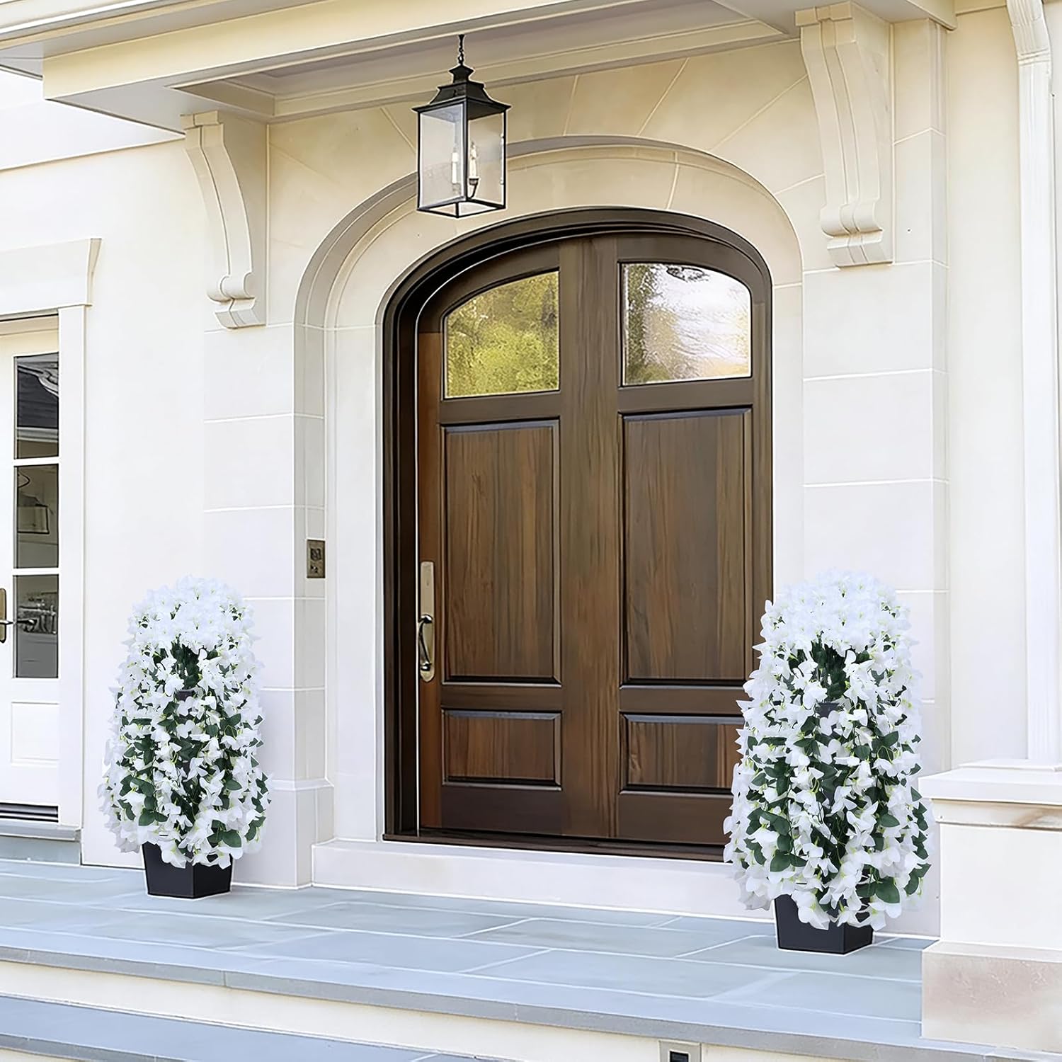 Artificial Bougainvillea Flowers for Outdoor Decoration, 2 pcs Fake Flowers Plants UV Resistant, Faux Silk Vines Flowers for Front Door Porch Balcony Garden Yard, Indoor Settings(White) - Image 4