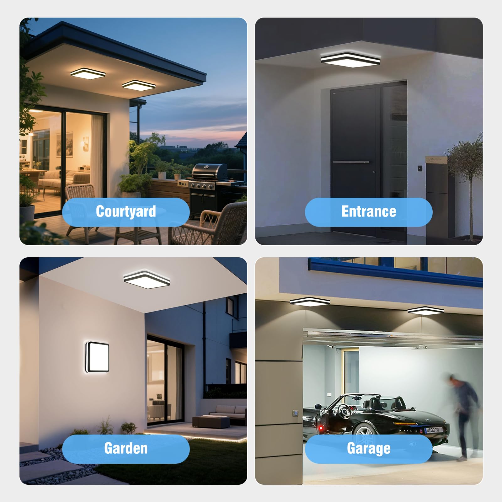 LEZOE IP65 Imperméable Plafonnier LED avec Capteur de Mouvement, 24W/30W 4500lm 150(Lm/W) Etanchard 3000K/4000K/6500K Idéal pour salle de bain, garage, escaliers, couloir, balcon 26x26cm Gris
