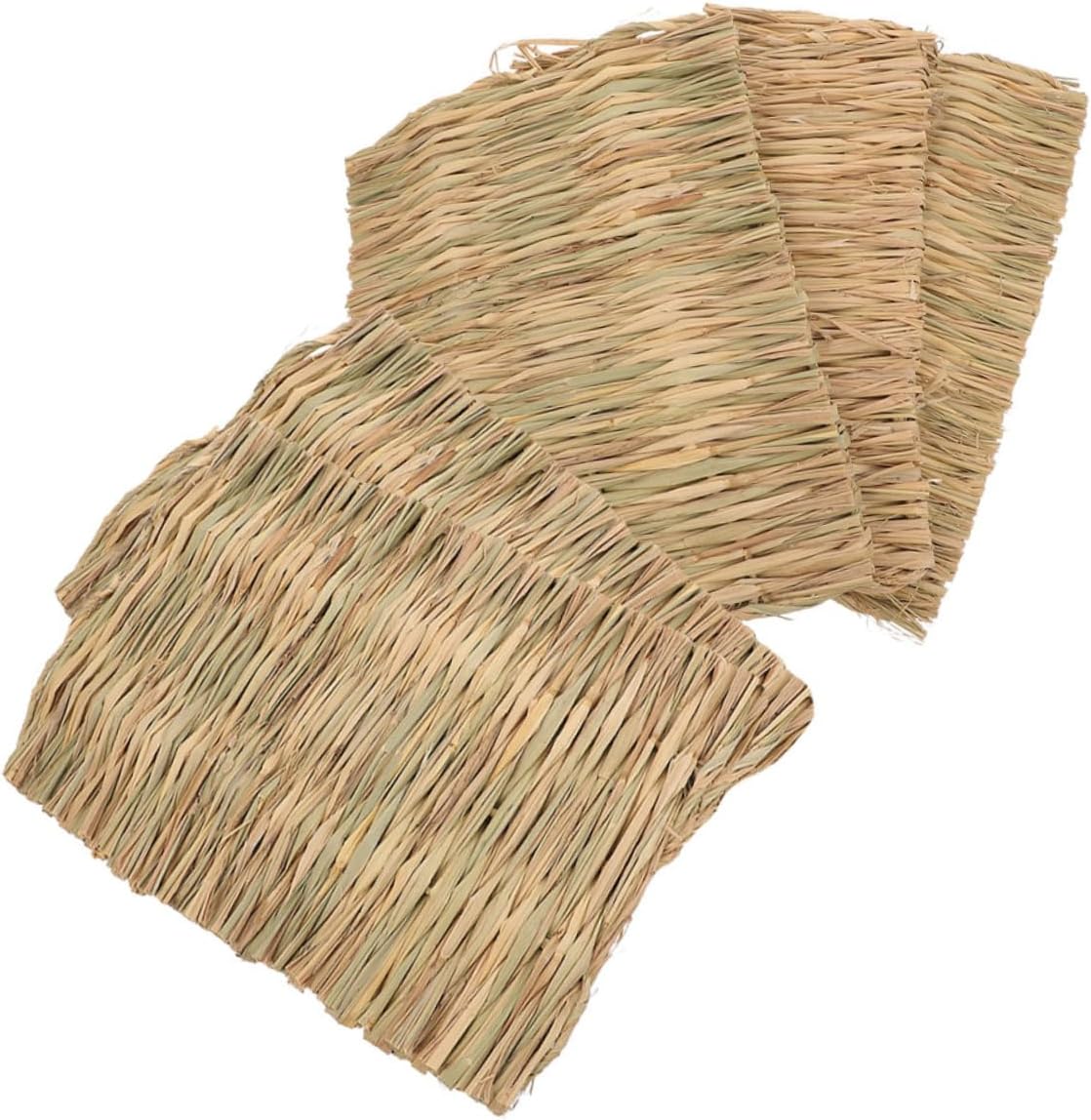 Yardwe 5Pcs Small Animal Grass Mat Natural Woven Bedding for Guinea Pigs Rabbits Hamsters Parrots Cooling Pad for Summer Use