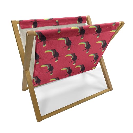 Lunarable Tropical Magazine and Book Holder, Exotic Toucan Pattern Fractal Textured Artisan Digital Modern Graphic, Floor Rack Decor for Interior of Home & Office, 22" x 19", Dark Coral Yellow Black