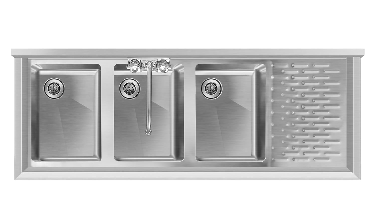 KoolMore 48 in. Three-Compartment Commercial Under-Bar Sink with 3 in. Backsplash, Right Drainboard and Low Lead Faucet, NSF Certified in Stainless Steel