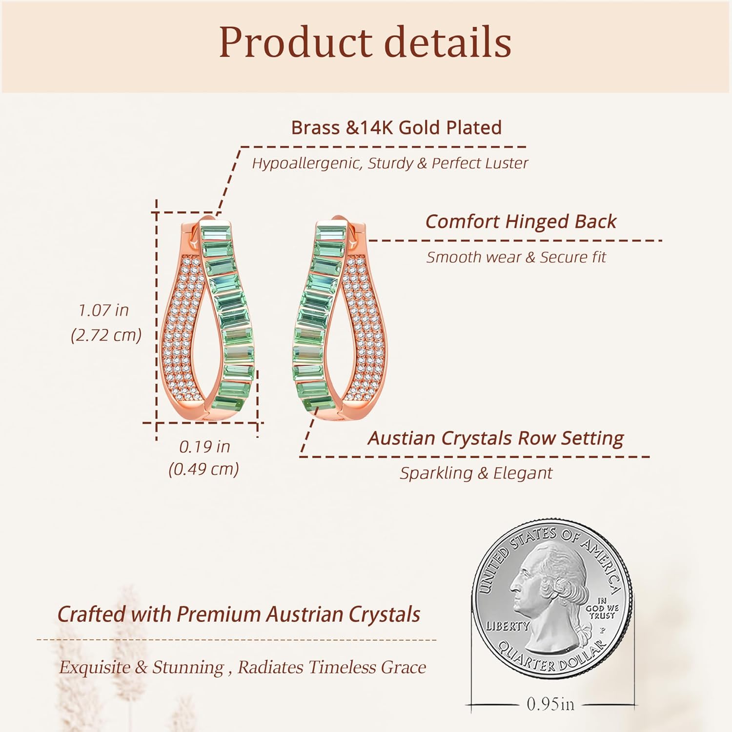 Austrian Crystal Hoop Earrings for Women Pave Oval Hoop Earrings for Women 14K Gold Plated Hypoallergenic Jewelry Gift - Image 4