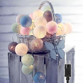 Ciskotu Cotton Ball Fairy Lights   3.8 m 20 LED Ball Fairy Lights with Plug for Indoor Night Light Decoration for Christmas Wedding Party Room Curtain