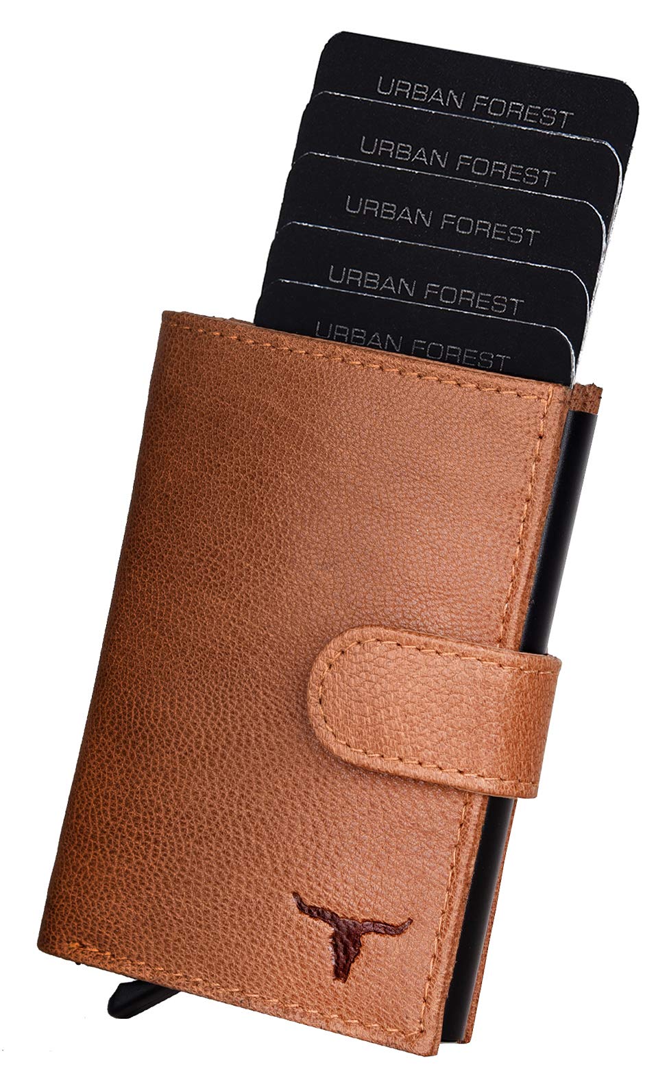 URBAN FOREST Leather Drake Cognac Metal Card Holder Wallet for Men