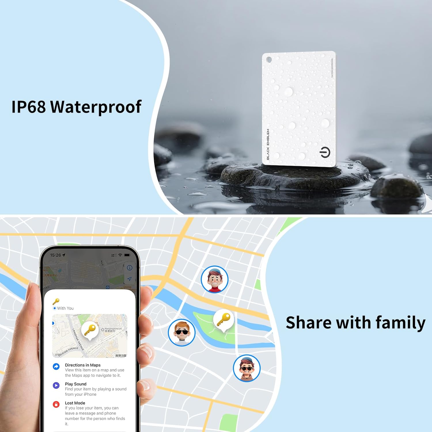 Black Emblem Item Tracker, Works with Apple Find My (iOS Only), Rechargeable Bluetooth Tag, Key Finder with Sound,Air Tracker Card for Keys, Wallet, Luggage, Backpack(E) - Image 7