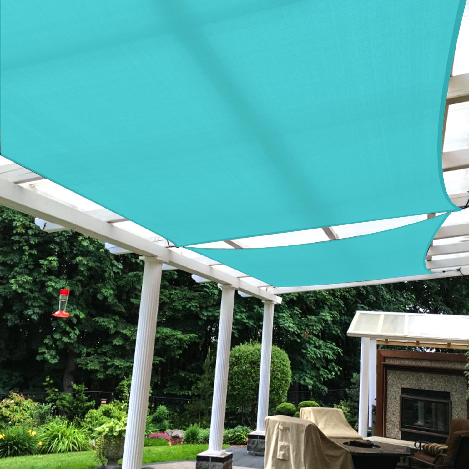 TANG 20' x 20' Sun Shade Sail with Super A Ring, Rectangle Sunshade Canopy Heavy Duty 260 GSM Shade Cloth with Steel Cable Wire Reinforcement for Backyard Pool Patio Pergola Cover,Turquoise