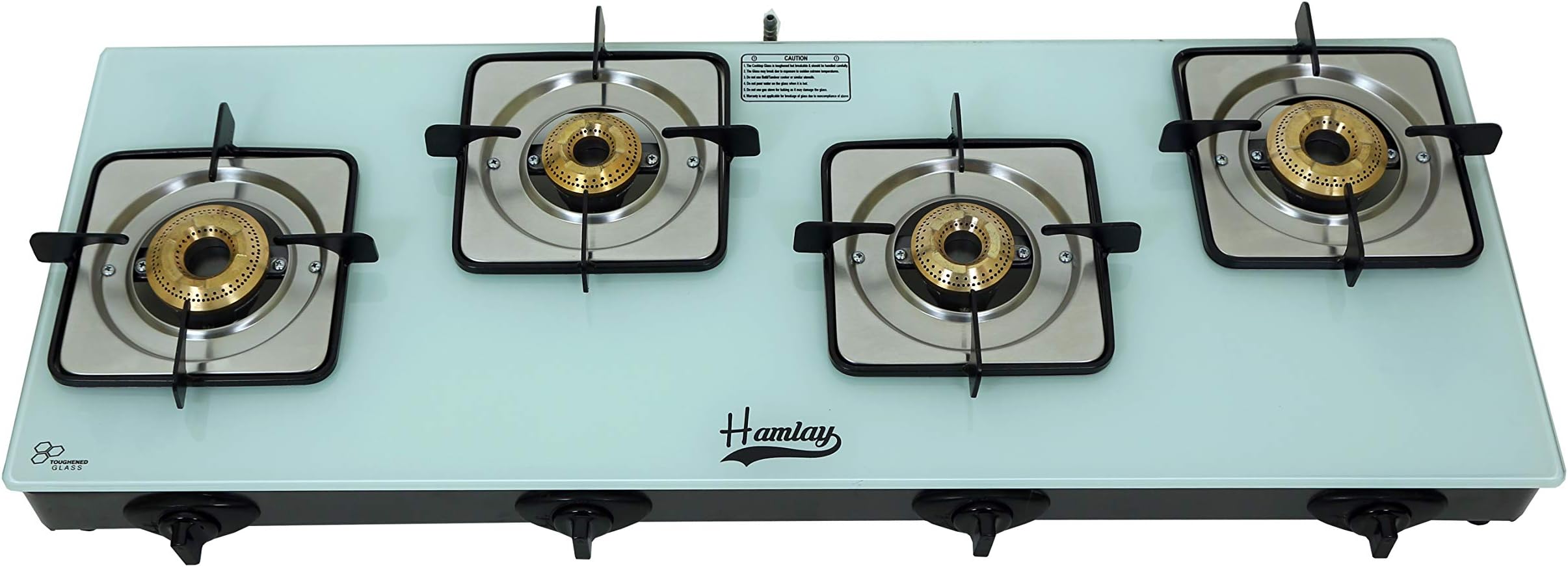 Hamlay Toughened Glass Auto Ignition Gas 4 Burner PNG Compatible Stove (White)