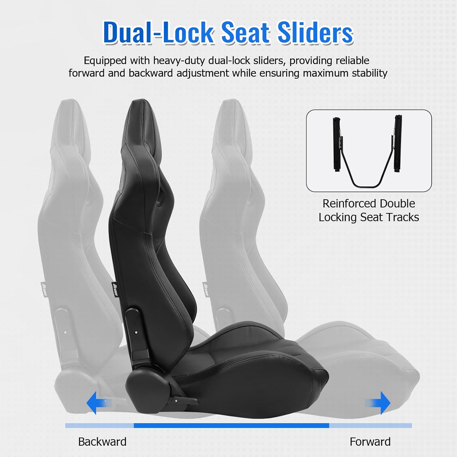 FREEMOTOR802 Reclining Sim Racing Seats with Dual Lock Slide Rails, Universal Fit Ergonomic Performance Car Sport Seats, Black PU, Pair