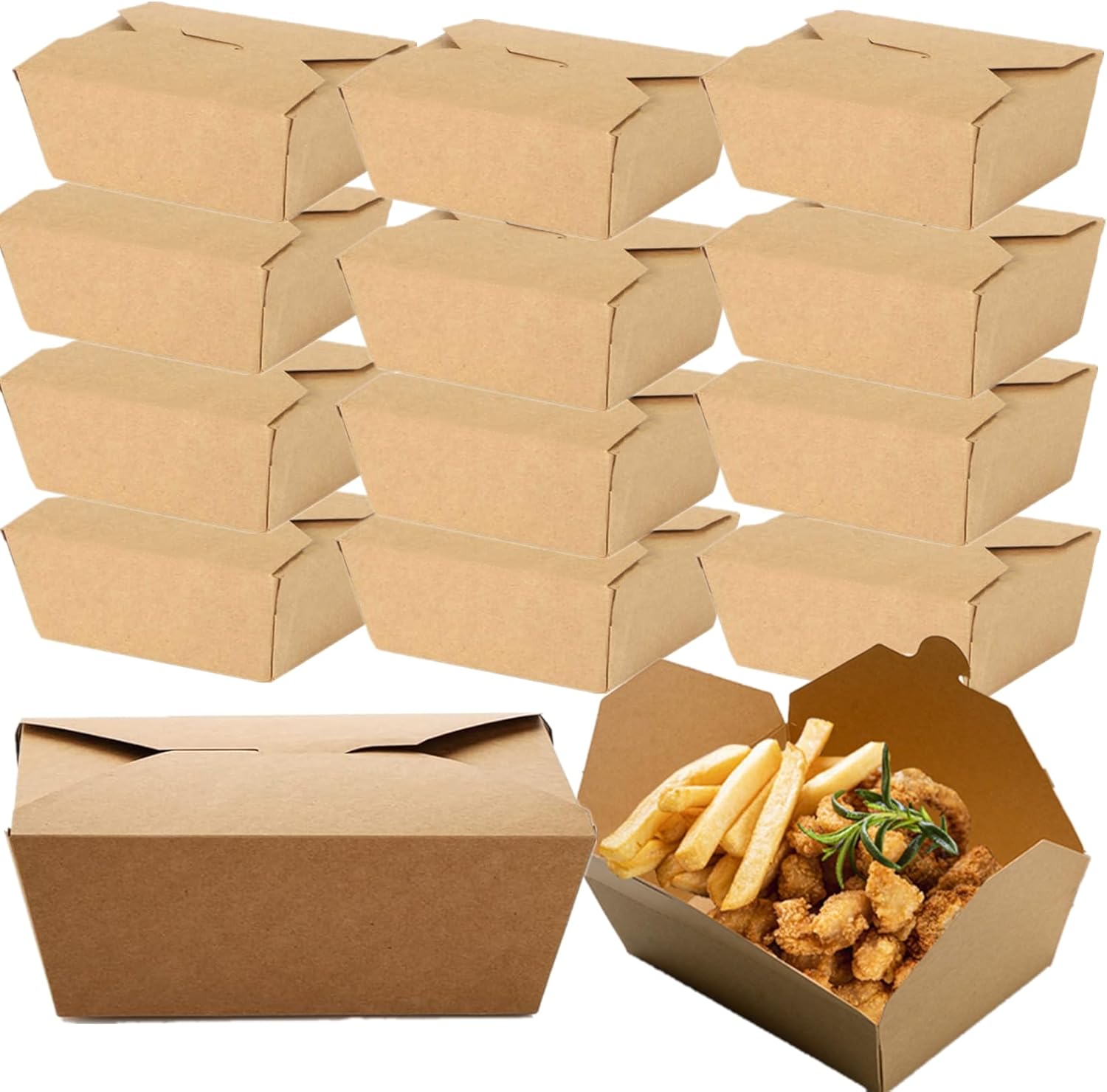 60 Pack Chinese Take Out Food Containers 30oz, Paper To-Go Boxes for Foods, Microwaveable Take Away Cardboard Lunch Box Party Favor Box for Leftovers, Stackable Food Box for Restaurants