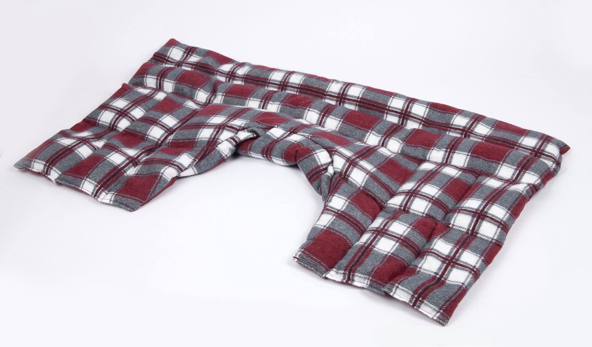 Bio-Dinkelkissen Schulter & Nackenkissen mit Kragen. Nacken Wärmekissen, Körnerkissen - Wärme und Kälte (Flanell karo-rot, Bio-Dinkel)