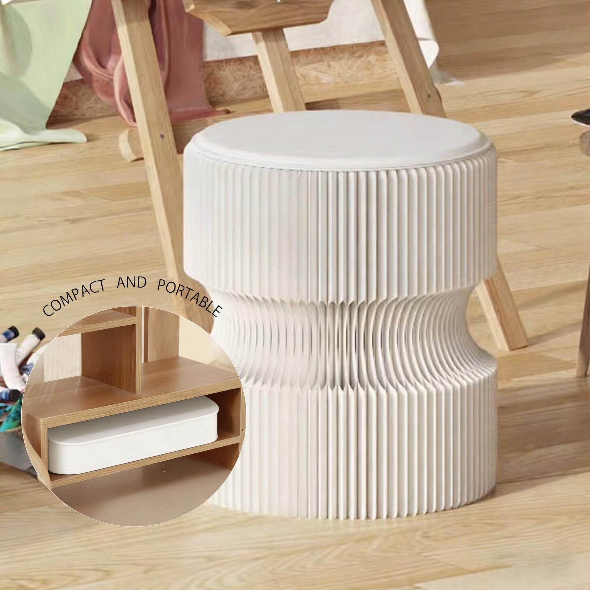Generisch Tragbarer Klapphocker Faltbar Vielseitig Einsetzbar als Beistelltisch, Papier Displayständer Sockel oder Blumenhocker für Wohnzimmer, Schlafzimmer, Flur, Events(Weiß)