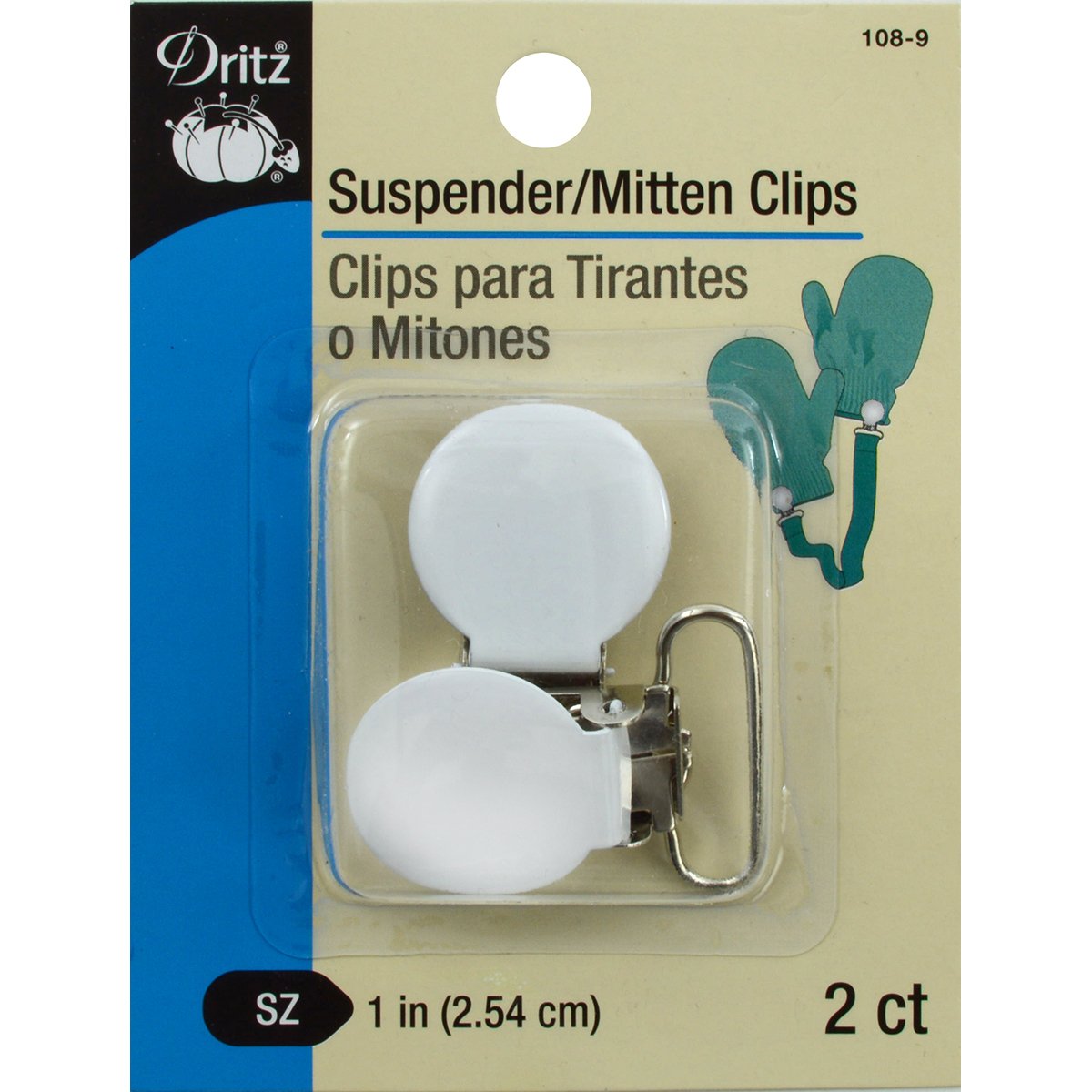 Dritz 108-9 Suspender & Mitten Clips, White, 1-Inch 2-Count
