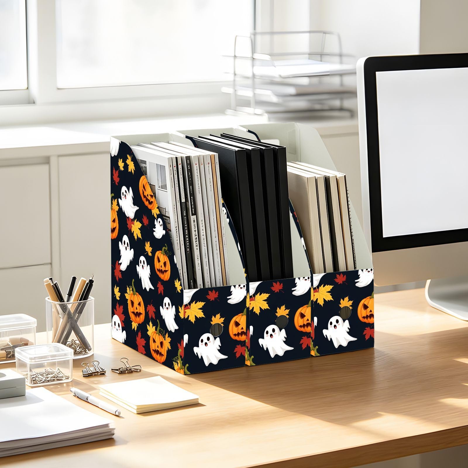 Adorable organiseur de dossiers citrouille d'Halloween noir, bureau