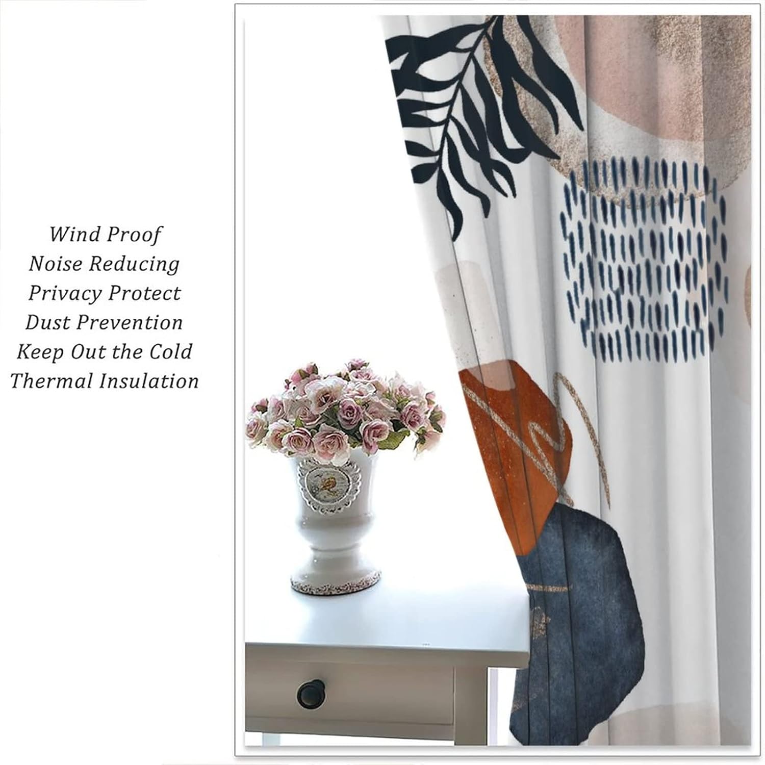 Abstract Modern Art Blackout Curtains for Living Room,Retro Mid Century Leaves Bohemian Geometric Floral Plant Window Drapes - Thermal Insulated and Noise Reduction,2 Panels 63L x 21Ws