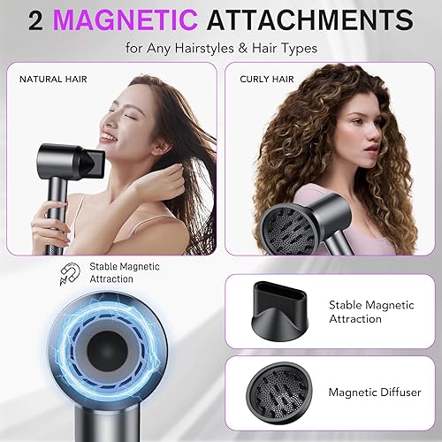 Miniatura 5 de aowoka Secador de pelo, 160000 rpm, secador iónico profesional de alta velocidad, 500 millones de iones negativos, control de calor y secador de