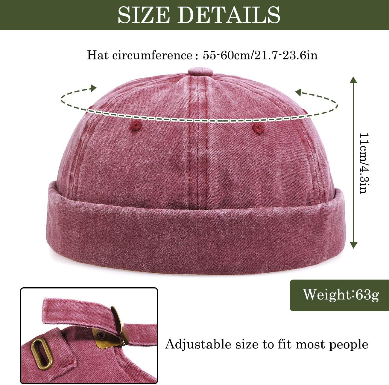 XYIYI Washed Cotton Brimless Hats for Men Vintage Docker Beanie Cap Rolled Cuff Skullcap - Image 3