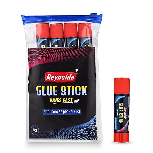 Reynolds Glue Sticks I Art and Craft Materials I Non Toxic Fast Drying Super Glue I Office Supplies, School Supplies and DIY Art Supplies | Glue Stick 6GM, 8 Pieces Pouch, White, (Gl06) at Rs. 92