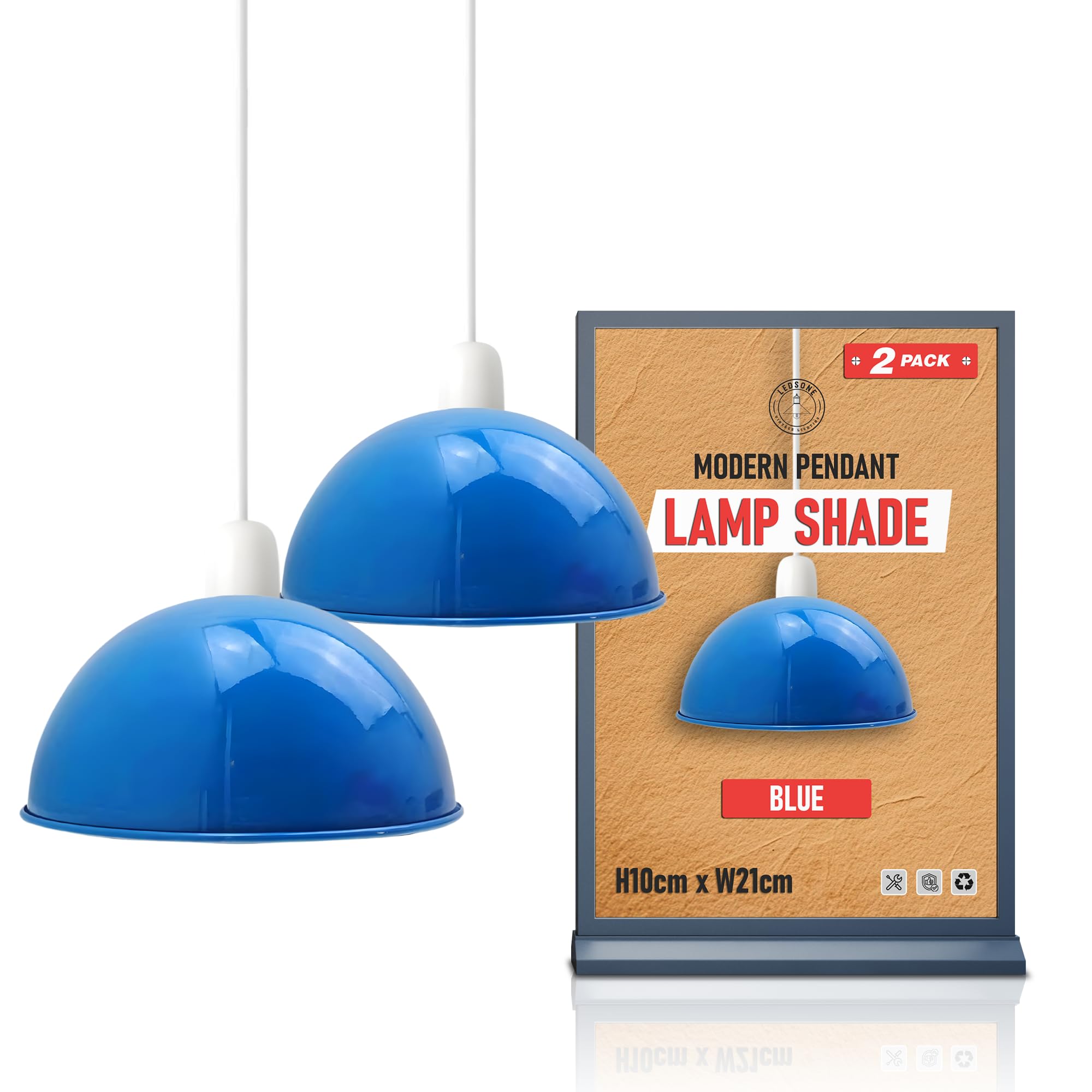 Blue Lamp Shade for Ceiling Lights Modern Pendant Light Fitting, 21cm 2Pack Light Shade for Kitchen, Bedroom Living Room LED Flush Ceiling Lampshade,Home Décor Light Shade Ceiling