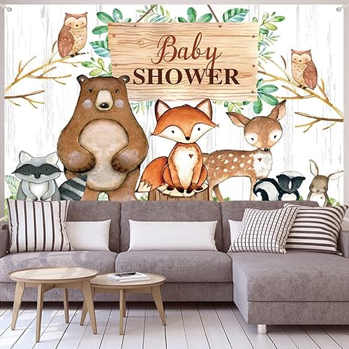 Miniatura 3 de Telón de fondo de bosque para baby shower, 7 x 5 pies, tablero de madera de safari, animales salvajes, aventura, fotografía, pancarta de vinilo para