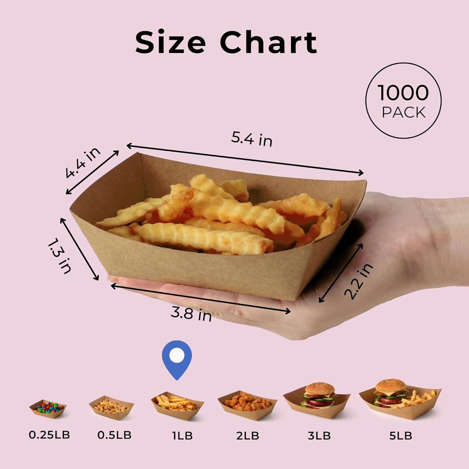 Fit Meal Prep 1000 Pack 1 lb Paper Food Boats Heavy Duty Disposable Trays, Kraft Brown, for Parties Fairs Picnics Carnivals Holds Tacos Nachos Fries Hot Dogs Grease Resistant