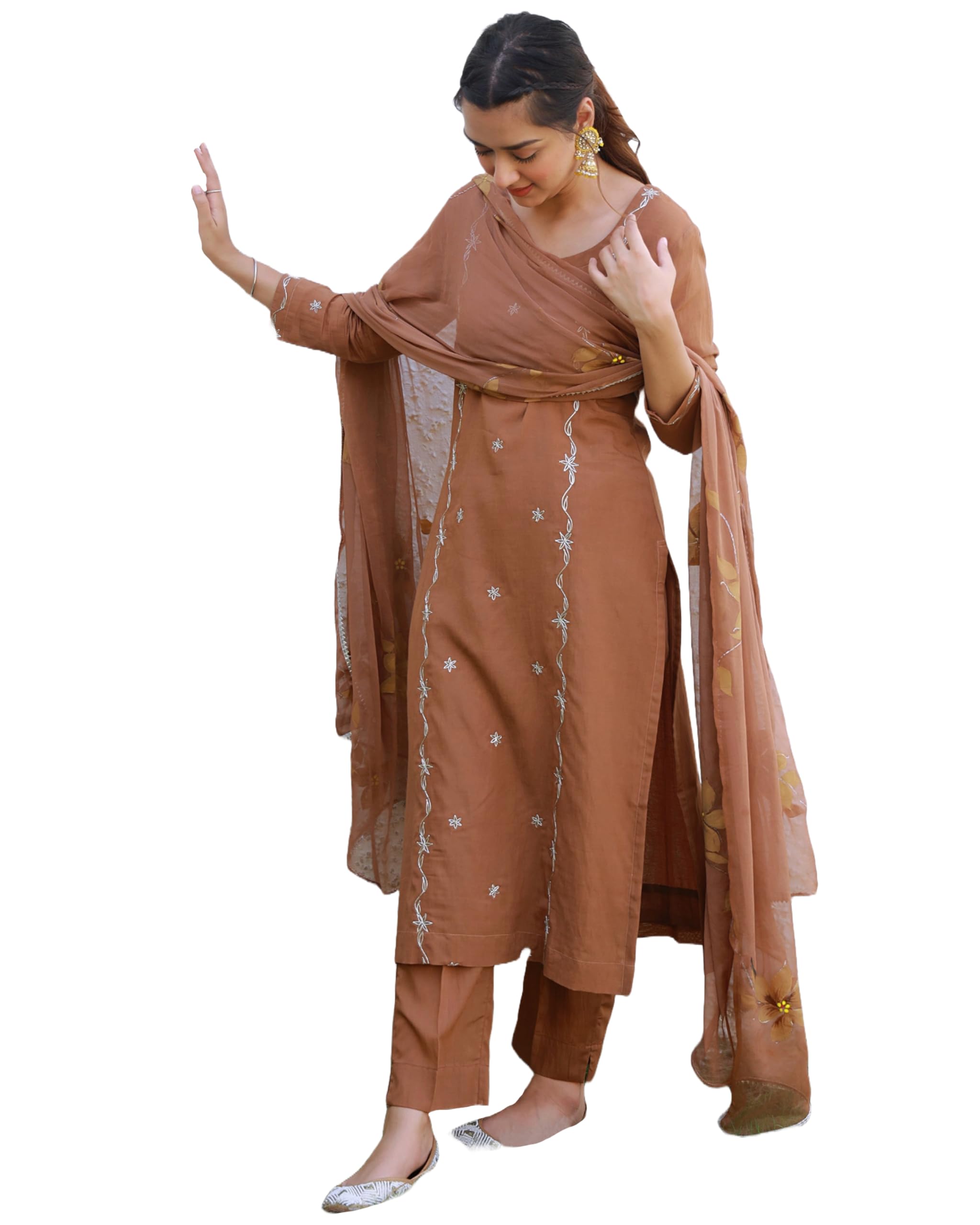 gosriki Women's Rayon Viscose Embroidered Straight Kurta with Pant & Dupatta-picture-31